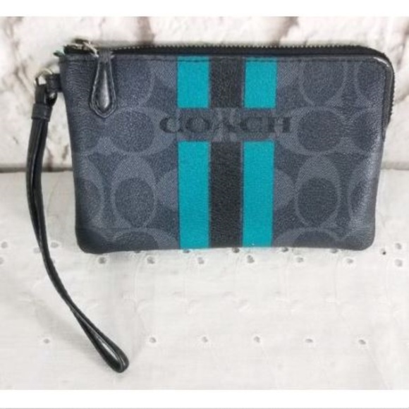 Coach Handbags - Coach Blue Leather Zip Wristlet Mini Wallet Clutch
